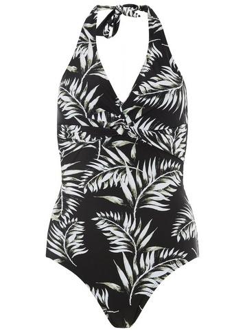 Dorothy Perkins *dp Beach Black Palm Print Knot Front Swimsuit