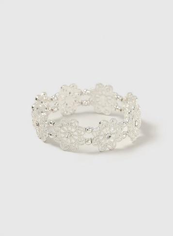 Dorothy Perkins Silver Flower Stretch Wristwear
