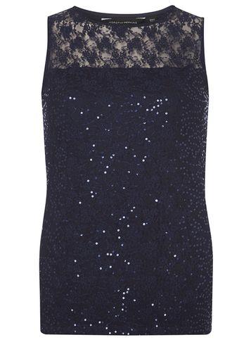 Dorothy Perkins Navy Sequin Lace Shell Top