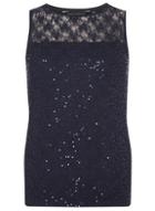 Dorothy Perkins Navy Sequin Lace Shell Top