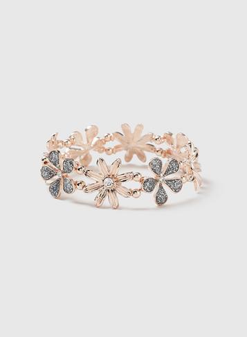 Dorothy Perkins Rose Gold Glitter Flower Bracelet