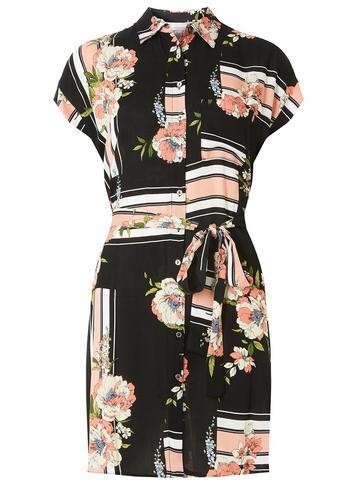 Dorothy Perkins Petite Black Stripe And Floral Shirt Dress