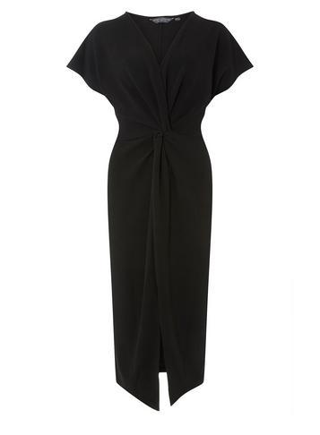 Dorothy Perkins *tall Black Knot Front Midi Bodycon Dress