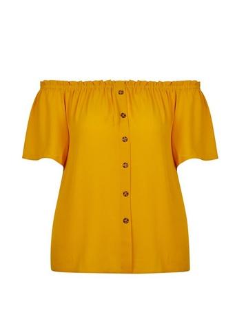 Dorothy Perkins *dp Curve Yellow Button Bardot Top