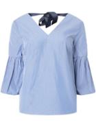 Dorothy Perkins Blue And White Striped Puff Sleeve Top