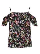 Dorothy Perkins Black Tropical Floral Cold Shoulder Top