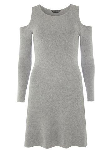 Dorothy Perkins Grey Cold Shoulder Knitted Skater Dress