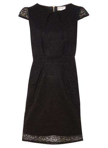 Dorothy Perkins *voulez Vous Black Lace Tie Pleat Dress