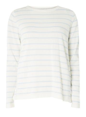 Dorothy Perkins *vila White And Blue Striped Crew Neck Knitted Top