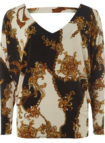 Dorothy Perkins *tall Black Chain Print Batwing Top