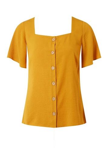Dorothy Perkins Ochre Button Square Neck Shirt