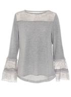 Dorothy Perkins *quiz Grey Knitted Lace Frill Top