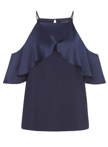 Dorothy Perkins Navy Ruffle Cold Shoulder Top