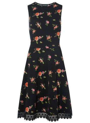 Dorothy Perkins *tall Black Lace Hem Skater Dress