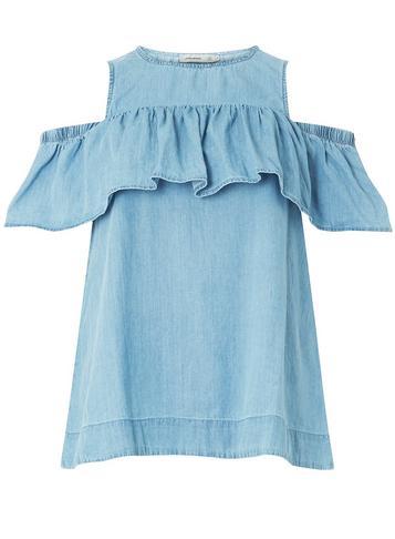 Dorothy Perkins *vero Moda Blue Ruffle Denim Top