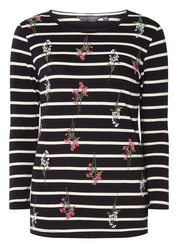 Dorothy Perkins *tall Black 3/4 Sleeve Floral Print Top