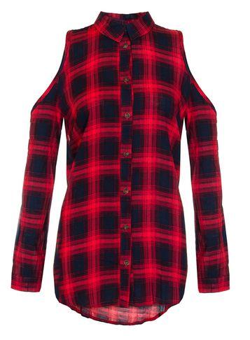 Dorothy Perkins *quiz Check Cold Shoulder Shirt