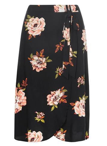 Dorothy Perkins Black Amber Bloom Wrap Midi Skirt