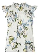 Dorothy Perkins Blue And White Floral Print Frill Neck Top