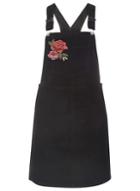 Dorothy Perkins *tall Black Embroidered Pinny Dress