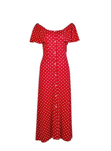 Dorothy Perkins *tall Red Spot Print Bardot Dress