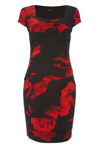 Dorothy Perkins *roman Originals Red Rose Print Pleat Bodycon Dress
