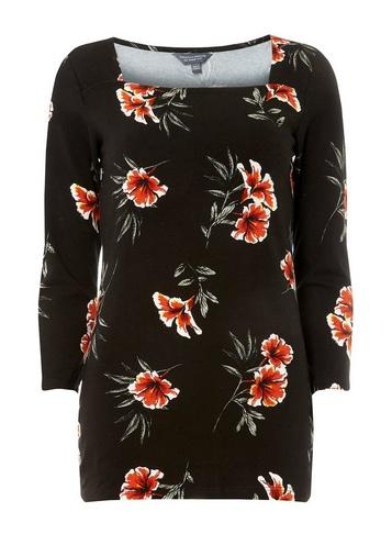 Dorothy Perkins *tall Black Floral Square Neck Top
