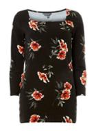 Dorothy Perkins *tall Black Floral Square Neck Top