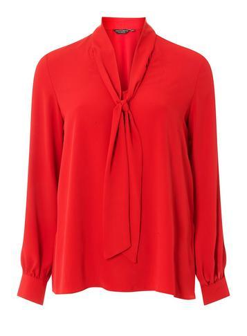 Dorothy Perkins Red Pussybow Long Sleeve Top
