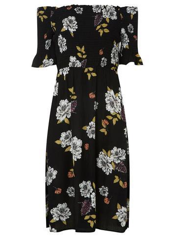 Dorothy Perkins Petite Black Bloom Bardot Skater Dress