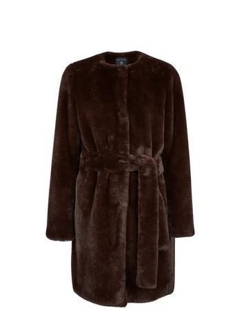 Dorothy Perkins Chocolate Belted Faux Fur Coat