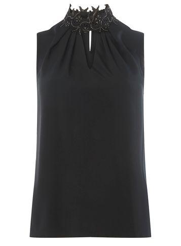 Dorothy Perkins Black Lace Trim Twist Neck Top