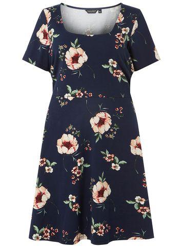 Dorothy Perkins *dp Curve Navy Floral Fit And Flare Dress