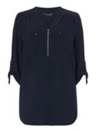 Dorothy Perkins Dp Curve Navy Zip Jersey Blouse