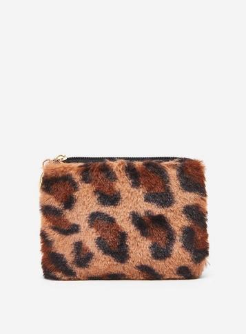 Dorothy Perkins Brown Leopard Print Faux Fur Coin Purse
