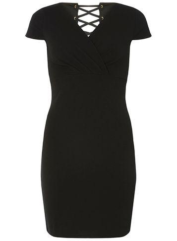Dorothy Perkins Black Lace Up Back Bodycon Dress