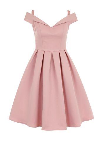 Dorothy Perkins *chi Chi London Pink Fold Over Bardot Midi Dress
