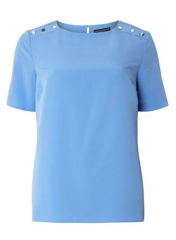 Dorothy Perkins Blue Button Shoulder T-shirt