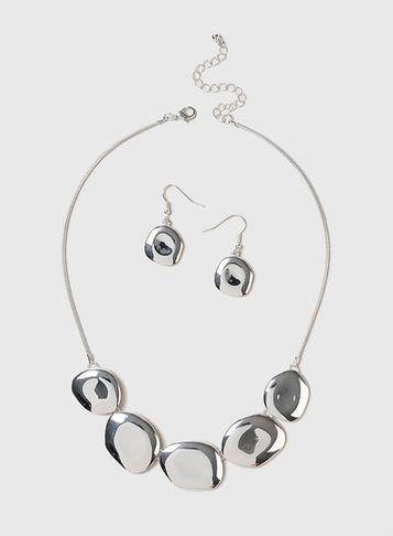 Dorothy Perkins Silver Disc Earrings And Necklace Set