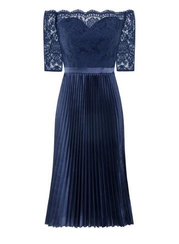 *chi Chi London Navy Bardot Lace Midi Dress