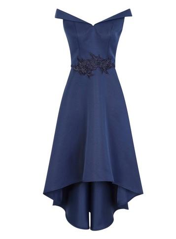 *chi Chi London Navy Bardot Dip Hem Skater Dress
