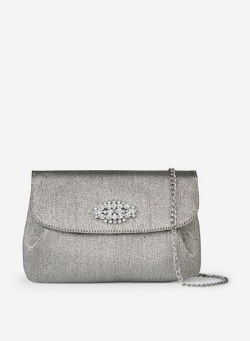 Dorothy Perkins Silver Broach Clutch Bag