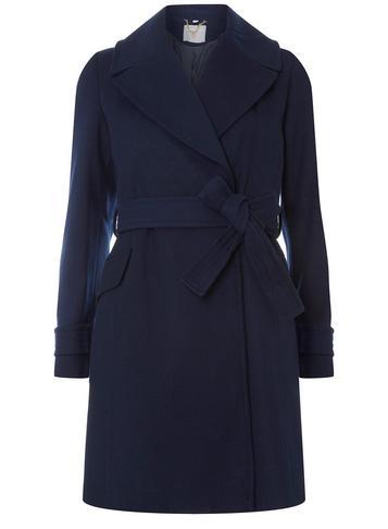 Dorothy Perkins Petite Navy Belted Wrap Coat
