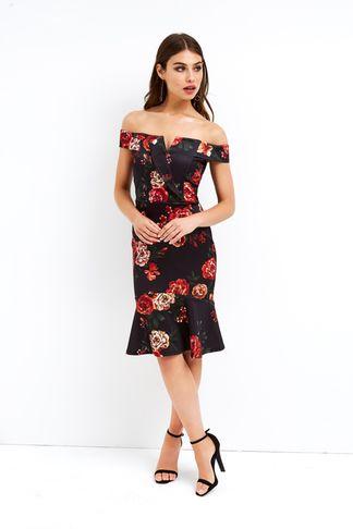 Dorothy Perkins *girls On Film Black Print Bardot Dress