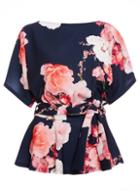 *quiz Navy And Pink Floral Print Batwing Top