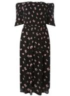 Dorothy Perkins Black Floral Print Sheered Midi Bardot Dress