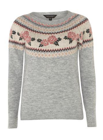 Dorothy Perkins Grey Floral Fairisle Jumper
