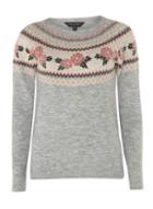 Dorothy Perkins Grey Floral Fairisle Jumper