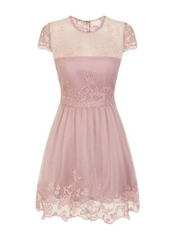 *chi Chi London Petite Mink Embroidered Skater Dress