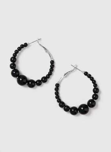 Dorothy Perkins Black Beaded Hoop Earrings